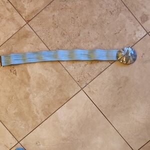 Iridescent Disc Stretch Belt in Light Blue